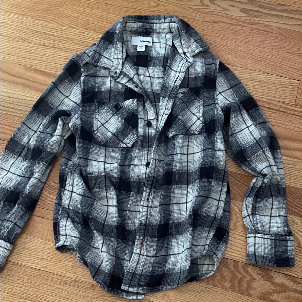 Sonoma Black and White Plaid Button Down Shirt